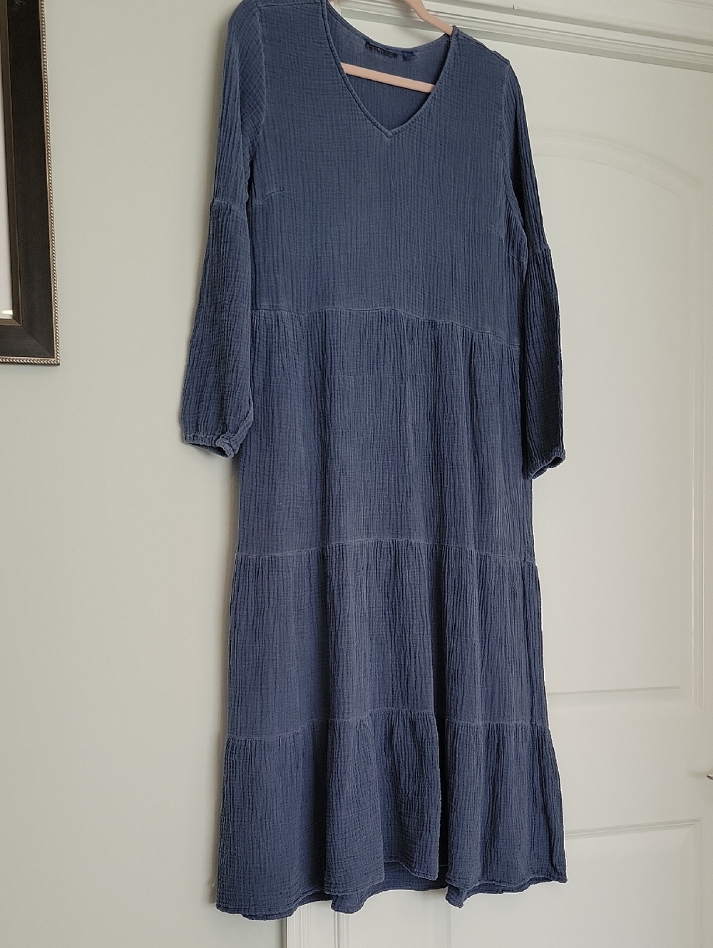 Belle by Kim Gravel Slate Blue V-Neck Tiered Maxi Dress